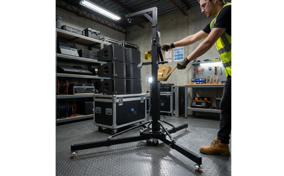 Mobile Stage Stand with Hand Crank Double-Braced Lighting Stand with Wheels Adjustable Height Heavy-Duty for Event Planners, Concerts, Exhibitions