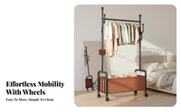 Lockable Casters Rolling Clothes Rack Easy Mobility Rolling Clothes Rack with Storage Space-Saving Mobile Coat Stand with Basket Multi-Functional for Apartment Dwellers, Homeowners, Students, Bedroom, Small Areas, Entryway, Dorm Room