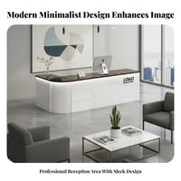 Modern Front Desk Wide Countertop Curved Reception Desk Sturdy Construction Commercial Checkout Counter with Minimalist Workspace Suitable for Cashiers Retailers Retail Store
