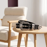 Ornate Belt with Star Eyelets Glittery Western Belt Punk Adjustable for Women, Jeans