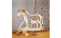 Hollow-out Resin Horse Figurine Textured Base Horse Sculpture Gold Accent Display Piece Rectangular Plinth for Study