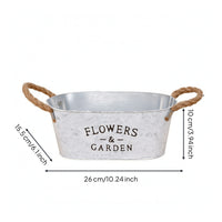 Whitewashed Oval Planter with Handles Galvanized Planter with Rope Handles Decorative Metal Flower Container Multipurpose for Windowsill