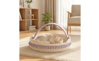 Semi-Enclosed Cotton Rope Cat Bed Handwoven Cat Bed with Canopy Handmade Cozy for Indoor Cats, Kittens, Living Room, Sunny Corner