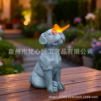 Solar Powered Garden Light with Gray Dog Statue for Outdoor Decor