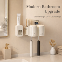 Wall Mounted Toothbrush Holder No Drill with Toothpaste Dispenser, Toothbrush Holder Set with Mouthwash Cup Holder, Toothbrush Rack Care Organizer