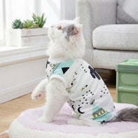 Cat Surgery Suit with Snap Buttons, Polyester Post Surgery Cat Clothes, Short Sleeve Neuter Suit for Cats, Unisex Anti-Licking Spay Suit for Cats