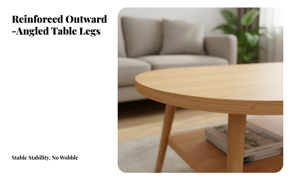 Space Saving 2-Tier Oval Coffee Table Double Layer Storage Oval Table with Shelf Simple Design Living Room Furniture Contemporary Design for Apartment Dwellers, Families, Homeowners, Home, Office Lounge