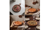 Wooden Serving Board with Handle Rustic Serving Platter Board with Handle Handcrafted Round Pizza Peel for Table Service