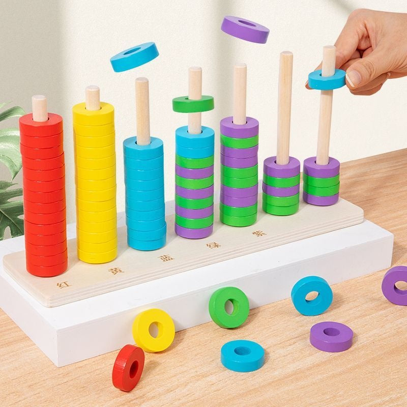 Wooden Ring Color Sorting and Matching Toy for Toddlers