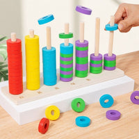 Wooden Ring Color Sorting and Matching Toy for Toddlers