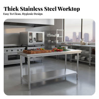 Rust Resistant Commercial Kitchen Prep Table Easy to Clean Commercial Food Prep Table Solid Tabletop Heavy Duty Metal Workbench Stable Design for Restaurant Team, Home Cooks, Homeowners, Catering, Workshop, Garage