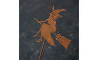 Rusted Witch Stake with Broom Metal Witch Silhouette Halloween Ornament Spooky for Garden, Lawn, Flower Bed
