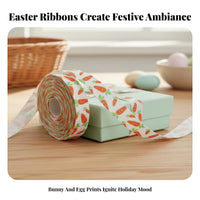 Bunny and Egg Pattern Ribbon Multiple Patterns Easter Printed Ribbon Pastel Spring Colors Crafting Supplies for Crafters, Home Decor, Hair Bow Making