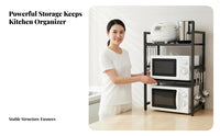 Space-Saving Extendable Microwave Rack Sturdy Expandable Microwave Stand Heavy Duty 2-Tier Countertop Oven Shelf Anti-Rust for Homeowners, Renters, Students, Small Areas, Dorm Room, Pantry