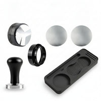 6 Pieces Matte Black Coffee Tamping Set Knurled Espresso Tamper Kit Even Extraction Espresso Accessories Kit Puck Screen