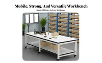 Mobile Work Table High Load Capacity Packing Station Table Steel Frame Heavy Duty Workbench for Warehouse Workers, Craftsmen, Garage, Basement, Office