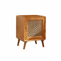 Modern Minimalist and design Rattan Drawer Nightstand Space-Saving Bedside Table sturdy Wood Feet Household Furniture Easy Assembly for Apartment Dwellers, residents, Interior Design fans, Bedroom, Small areas, Office