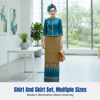 Dai Ethnic Workwear Set, Traditional Jacquard Fabric, Retro Summer Outfit, Elegant Women's Suit