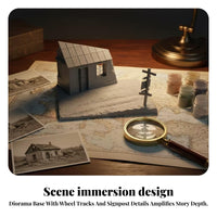 Weathered Damaged House Model Mini Diorama Kit Rectangular Base Gray Collectible Display Rural House Diorama