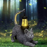 Warm Glowing Cat Statue with Solar Lantern Compact Cat Sculpture with Lantern Sturdy Outdoor Lamp Solid for Gardeners