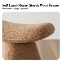 Nordic Design Sherpa Saddle Pouf Solid Wood Frame Upholstered Stool Multi-Functional Indoor Furniture High-Density Foam Cushion for Apartment Dwellers, Homeowners, Students, Bedroom, Entryway, Dressing Room, Hotel