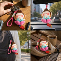 Datong Yungang Grottoes Buddha Plush Keychain with Lotus Charm