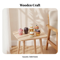 6 Pieces Pastel Wooden Dessert Set Decorative Patterns Dessert Playset Fine Motor Skills Kids Toy Gift Idea for Early Learning