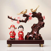 Wedding Ornament with Birds Traditional Couple Figurine with Base Romantic Lovebird Statue for Engagement