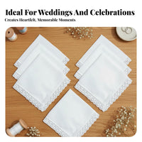 6 Pieces Wedding Handkerchief Elegant Design DIY Embroidery Handkerchief Pocket Square for Brides, Crafters, Weddings, Party Favors