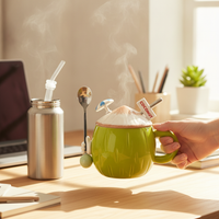 Cute Coconut Ceramic Mug with Lid, Straw, and Spoon - Large Capacity Coffee Cup
