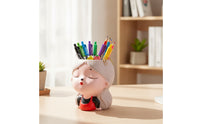 Figurine Pen Holder Cute Girl Pen Holder Stationery Container Decorative Stationery Holder Playful for Students, Study Room
