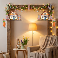 Wooden Bunny Door Frame Decoration Colorful Easter Door Corner Decoration Bright Colors Right Angle Easter Sign for Families, Kids, Living Room, Home