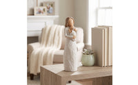 Family Parent and Child Figurine Carved-Wood-Look Parent Child Figurine with Boy Handmade Father Son Sculpture Matte for Parents, Mothers, Nursery, Mantel, Bookshelf