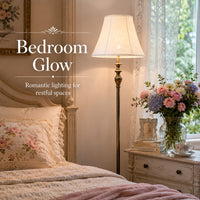 French Luxury Lace Fabric Crystal Floor Lamp Shade, Nordic Retro Copper Bedside Lamp Shade Accessory