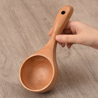 Beech Wood Spoon Long Handle Wooden Ladle Soup Ladle with Hanging Hole Deep Bowl Wooden Serving Spoon Smooth for Home Cooks