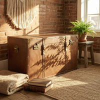 Vintage Suitcase Trunk Leather-Like Finish Vintage Storage Trunk Lined Interior Decorative Display