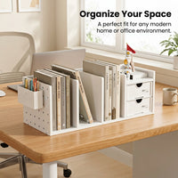 Desk Storage with Drawers and Pen Holder, Pegboard File Organizer for Office 3 Compartment Workspace Organization for Students