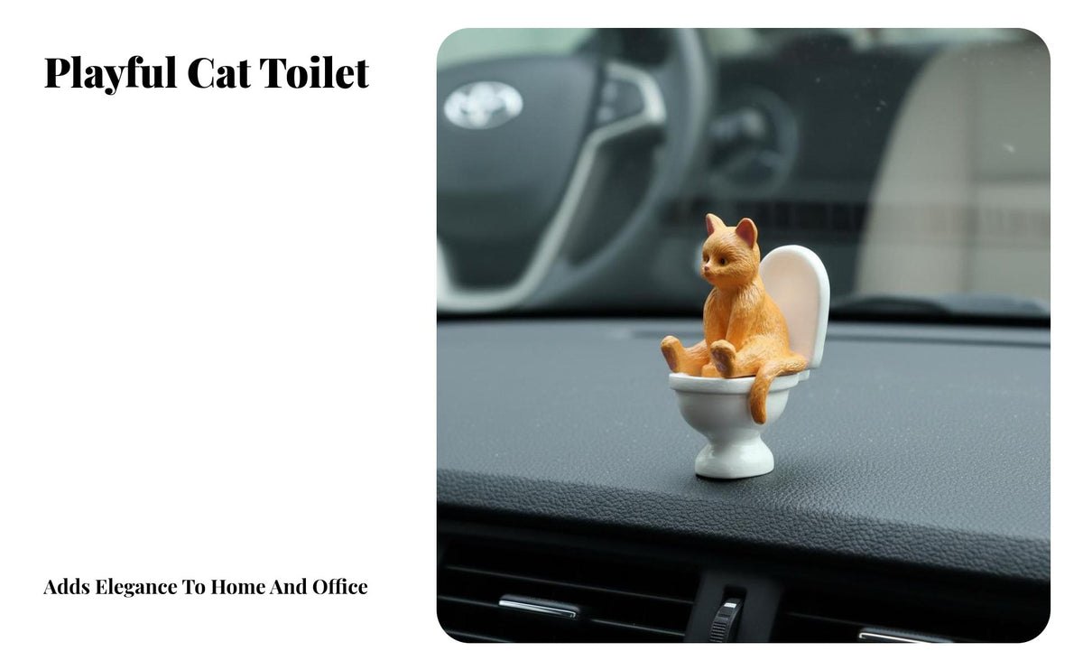 Cat on Toilet Figurine Humorous Design Toilet Cat Statue Joke Gift Cartoon Animal Statue for Adults, Coworkers, Car Dashboard, Office Desk