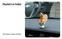 Cat on Toilet Figurine Humorous Design Toilet Cat Statue Joke Gift Cartoon Animal Statue for Adults, Coworkers, Car Dashboard, Office Desk