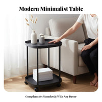 Minimalist Design Rolling Side Table Space Saving Tiered Mobile Side Table Compact Design Household Furniture With Wheels for Apartment Dwellers, Homeowners, Students, Living Room, Bedroom, Balcony, Small Areas