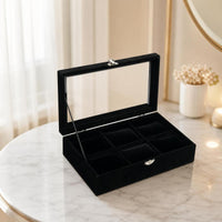 Watch Storage Box with Clear Lid Compact 6-Slot Watch Organizer Shielded for Men, Dresser, Nightstand, Closet