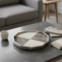Horsehair Tray Modern Luxury Style Decorative Metal Tray Stainless Steel Frame Home Decor for Tea Table, Living Room