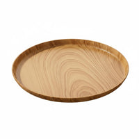 Round Wood Grain Tray Easy to Clean Wood Look Serving Plate Polished Surface