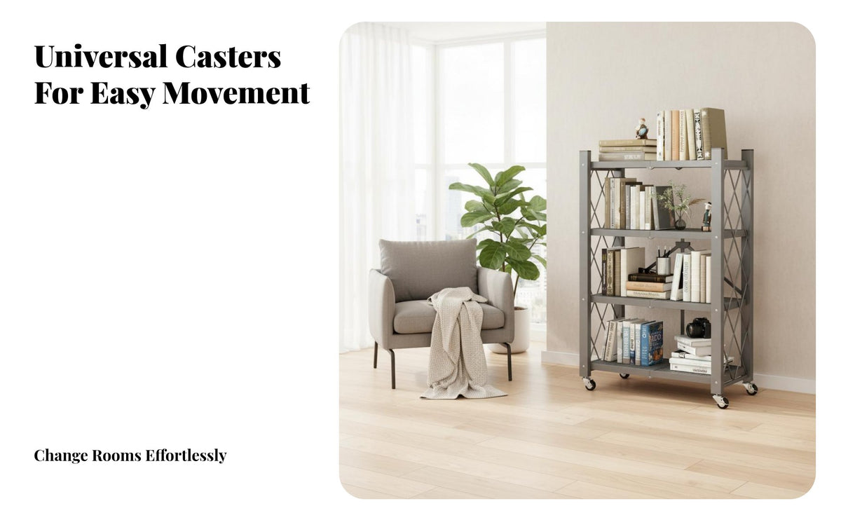 Foldable Shelving Unit Installation Storage Rack No Assembly Required Home Furniture for Apartment Dwellers, Homeowners, Bedroom, Kitchen, Closet