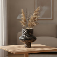 Silver-Speckled Vase with Scalloped Rim Black Bulbous Vase Glossy Decorative for Home Decorators, Florists, Living Room, Entry Table, Display Shelf