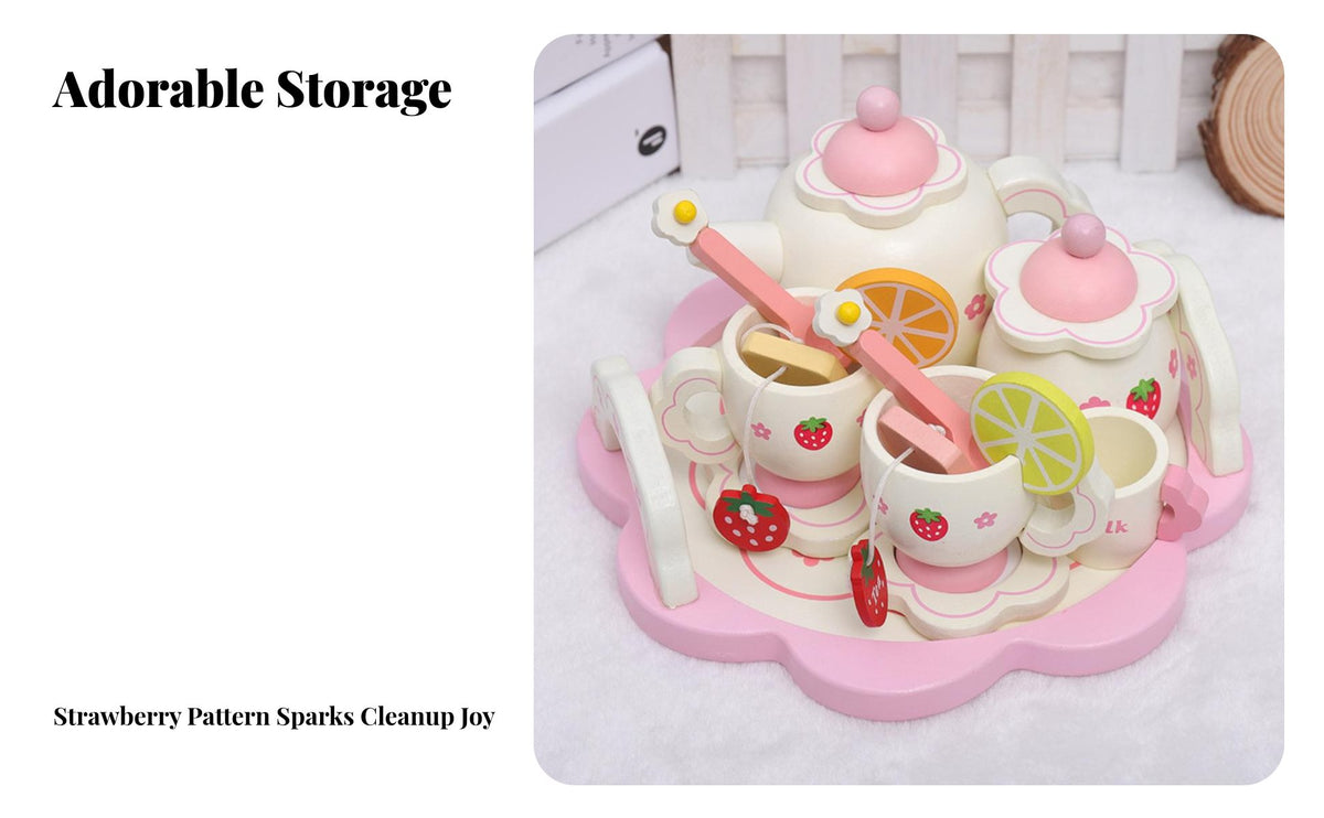 16 Pieces Made from Wood Wooden Tea Set Encourages Creativity Afternoon Tea Toy Set Screen-Unrestricted Fun Wooden Dessert Playset Ideal Gift for Toddlers, Preschoolers, Kindergarten, Playroom, Birthday Party