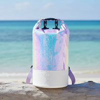 Iridescent Waterproof Bucket Bag PVC Material Holographic Dry Bag Multi-Functional Fold-down Top Waterproof Sack for Boating, Swimming, Camping