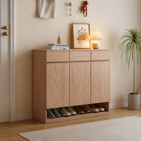 Nordic Wood Shoe Storage Cabinet, Ash Wood Finish Hallway Storage Unit, 35cm Deep Shoe Cupboard for Small Flats