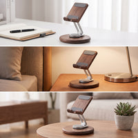 Phone Holder with Wooden Base Stable Foldable Phone Stand Hands Adjustable Stand for Bedside Table