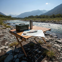Stable Roll-up Camping Table Sturdy Wood Grain Folding Table Heavy Duty Outdoor Furniture Easy to Clean for Fishing